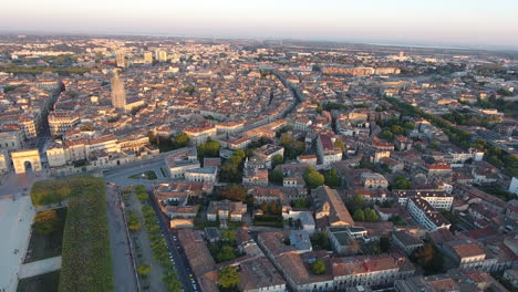 Montpellier-promenade-du-Peyrou-aerial-drone-view-sunset